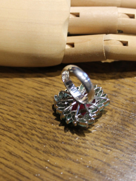 Natural Emerald Ruby Ring 925 Size 15