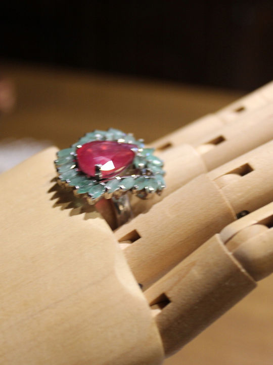 Natural Emerald Ruby Ring 925 Size 15
