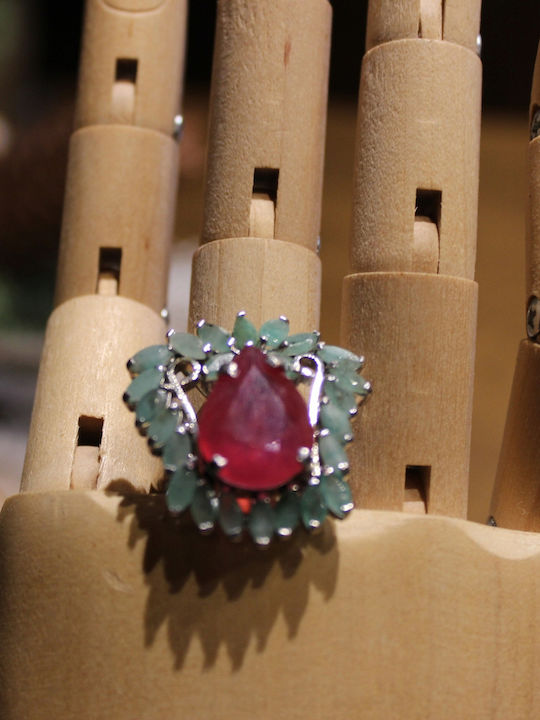 Natural Emerald Ruby Ring 925 Size 15