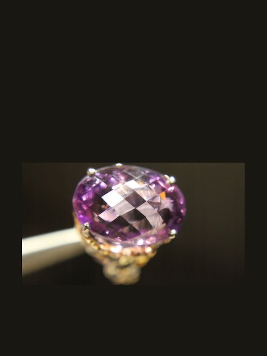 Artistic Silver Ring Natural Amethyst Sapphires Size 16