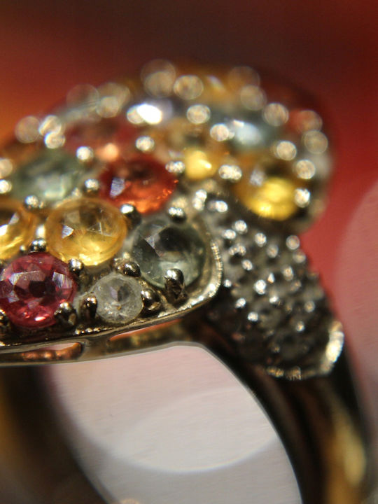 Silver Ring Natural Sapphires Topazes 925 Size 12