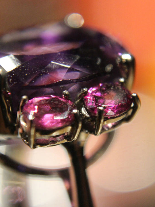 Artistic Silver Ring Natural Amethyst Garnets Size 16