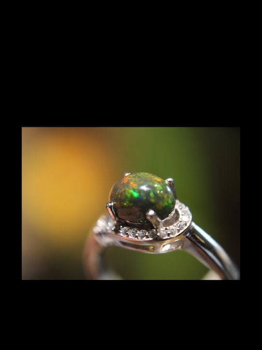 925 Silver Ring Delicate Natural Black Opal Zircon Size 17 925 Silver Ring Delicate Natural Black Opal Zircon Size 17