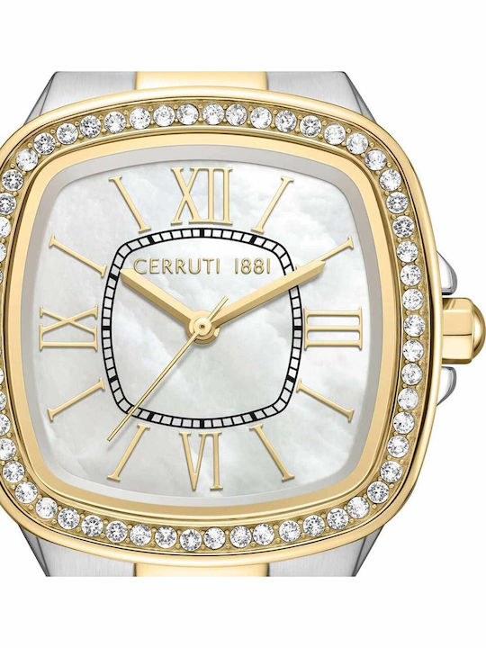 Cerruti Crystals Two Tone Ceas de Damă cu Auriu Brățară Metalică