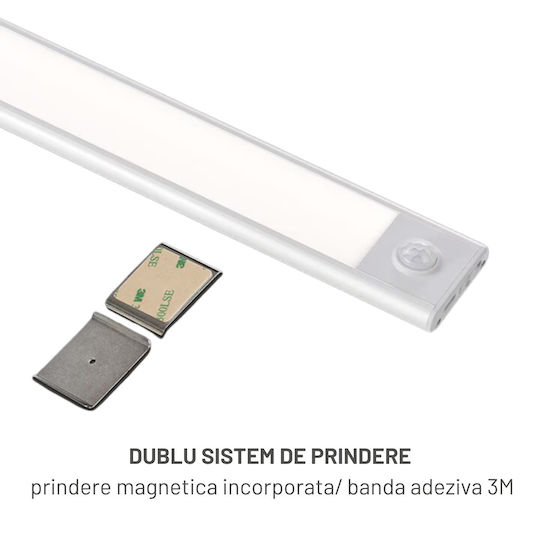 Dasbo Lampă Slim LED Cu Senzor De Mișcare Montare Magnetică LED-uri Puternice Wireless USB Reîncărcabilă Baterie Lumină Caldă Rece 3 Moduri De Iluminare 3000K-6000K Bucătărie Hol Cameră De Îmbrăcat Garaj Lungime 30 Cm
