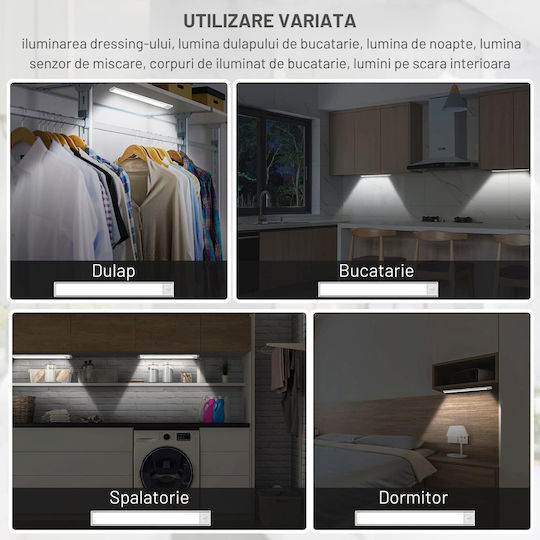 Dasbo Lampă Slim LED Cu Senzor De Mișcare Montare Magnetică LED-uri Puternice Wireless USB Reîncărcabilă Baterie Lumină Caldă Rece 3 Moduri De Iluminare 3000K-6000K Bucătărie Hol Cameră De Îmbrăcat Garaj Lungime 30 Cm