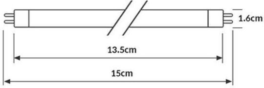 Tub Bactericid Uv-c 4w T5 Bază G5 2 Pini Lungime Totală 15 Cm