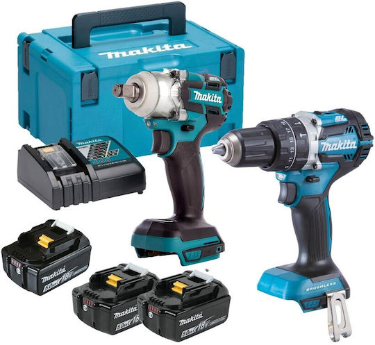 Makita DLX2250TJ1 Σετ Μπουλονόκλειδο & Παλμικό Κατσαβίδι Brushless 18V με 3 Μπαταρίες 5Ah και Θήκη