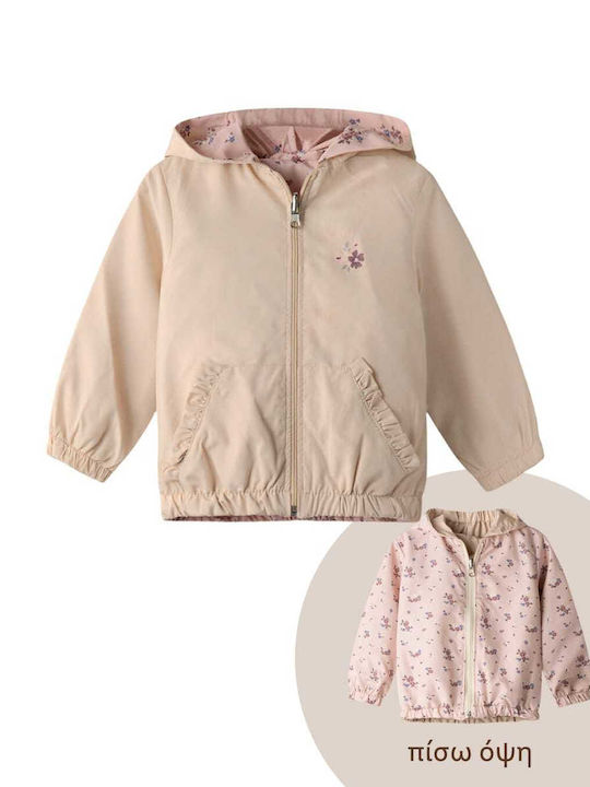 Kids' Casual Jacket Double Sided with Hood Beige-pink