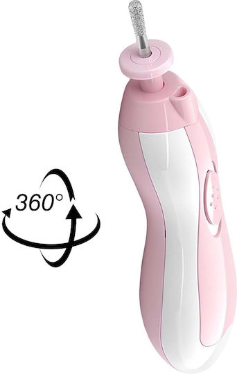 Avizar Electric Rotating Baby Nail Trimmer Set Led 6 Tips White Pink