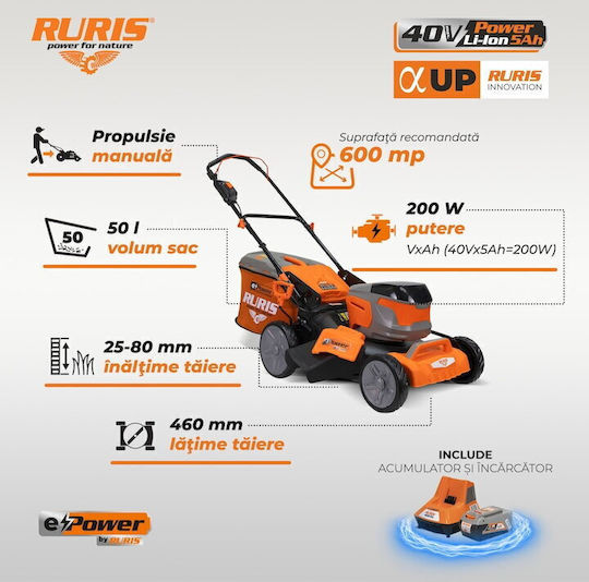 Ruris RXI4645e Μηχανή Γκαζόν Μπαταρίας