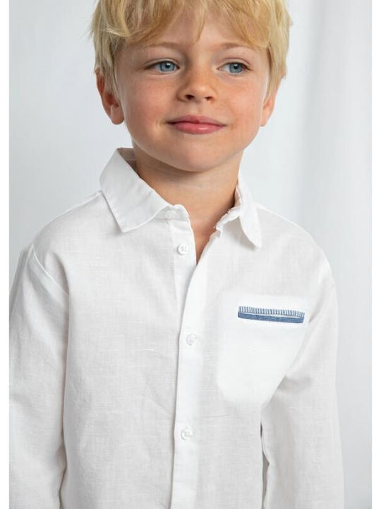 Kids Solid Color Long-Sleeved Linen Shirt White