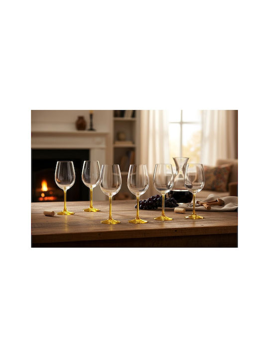 Domumart Set de pahare pentru Vin Alb din Cristal în Culoarea Galben Cu picior 450ml 6buc
