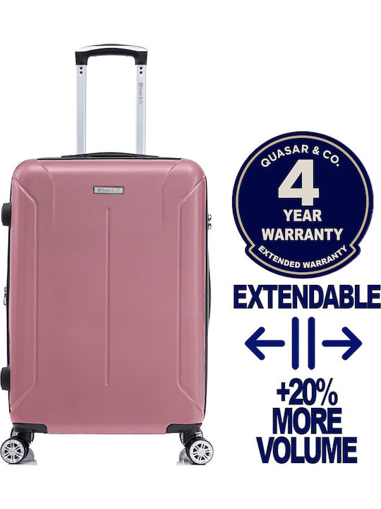 Quasar Μεσαία Βαλίτσα Ταξιδίου Σκληρή Powder Pink με 4 Ρόδες Ύψους 66.5εκ.