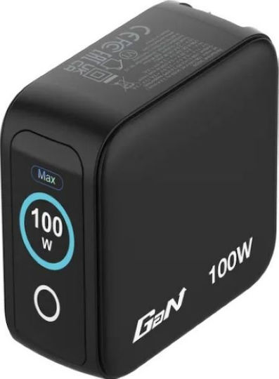 Verbatim Φορτιστής Χωρίς Καλώδιο GaN με Θύρα USB-A και 2 Θύρες USB-C 100W Power Delivery / Quick Charge 3.0 Μαύρος (30239)