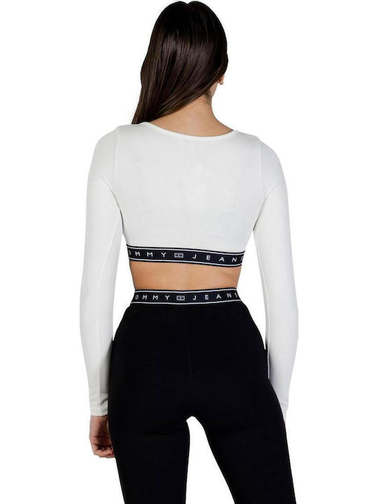 Women's Crop Top Cotton Long Sleeve Ecru-black