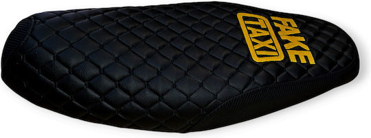 Kriss 110/115 Modenas Quilted Baklava Motorcycle Seat Cover Black Stitching Yellow Logo Fake Taxi