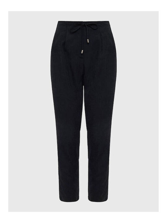 FBL007-10602 Damen Hoch tailliert Stoff Capri Hose Schwarz