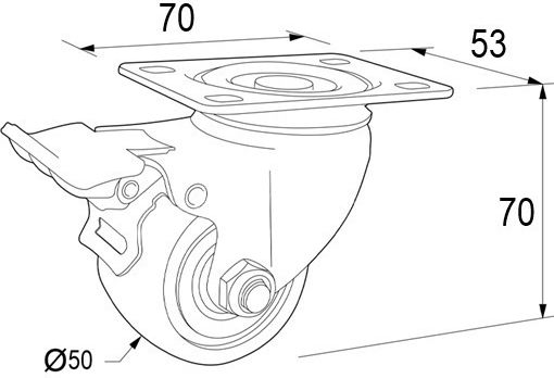 Heavy Duty Swivel Wheel Finetto Black Φ-50mm Height 70mm 80kg No