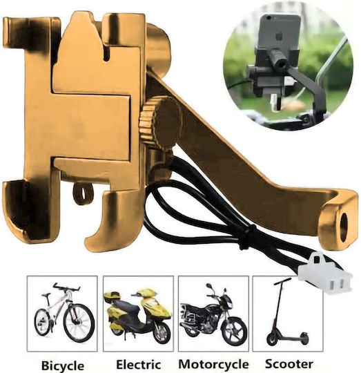 Suport Smartphone Oglindă Motocicletă Încărcare Usb Auriu