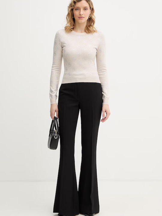 Women's Long Sleeve Woolen Beige Sweater