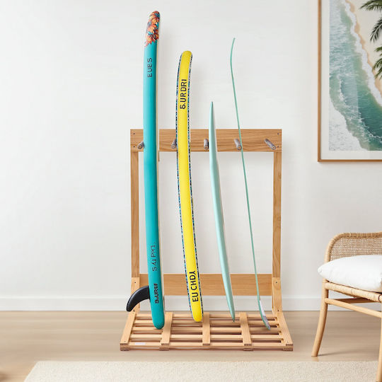 Vevor Vertical Surf Stand Wooden Surf Rack 4 Levels Storage Display Free Organization Base Holder Surf Wakeboards Snowboards Kiteboards Shortboard Ski