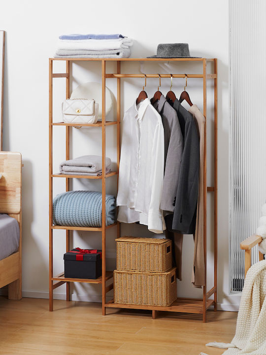 HomCom Floor Garment Rack made of Bamboo Brown 90x30x145cm