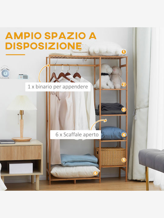 HomCom Floor Garment Rack made of Bamboo Brown 90x30x145cm