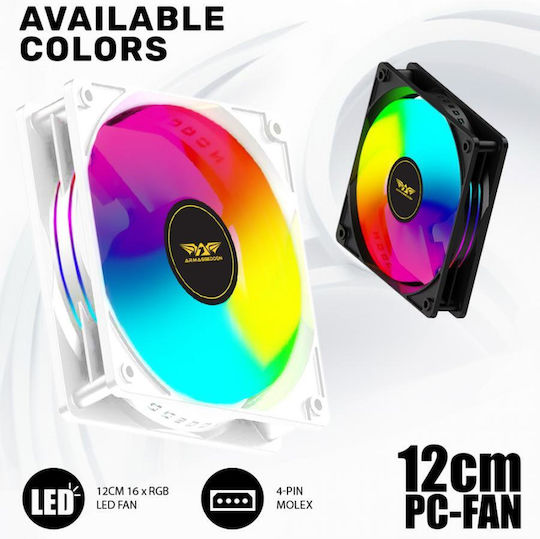 Armaggeddon 6000 Pro Case Fan 120mm (1200rpm / 33.84cfm) with ARGB Lighting and 4-Pin Molex / 4-Pin PWM Connection 4pcs White