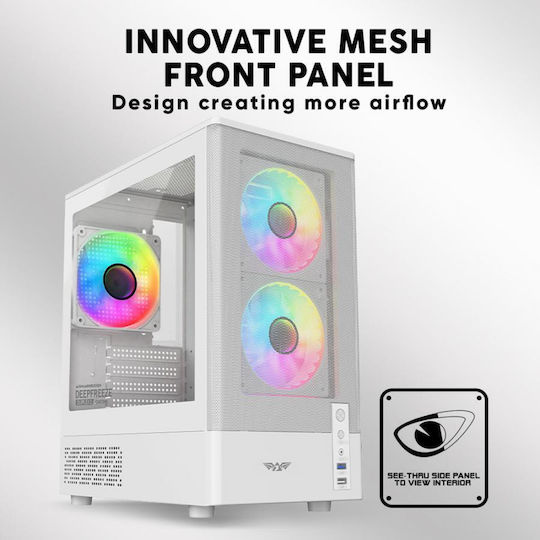 Armaggeddon DF-DUPLEX2-CHRW Gaming Micro Tower Κουτί Υπολογιστή με Πλαϊνό Παράθυρο Λευκό