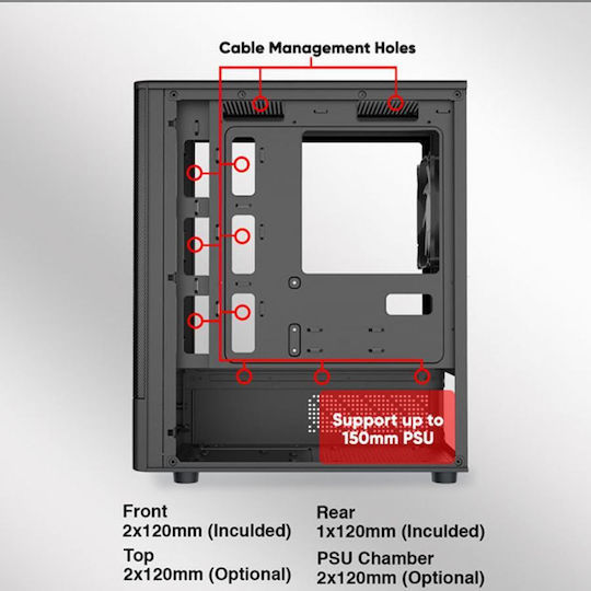 Armaggeddon Deepfreeze Duplex 2 ARGB-C Gaming Micro Tower Computer Case with Side Window Black