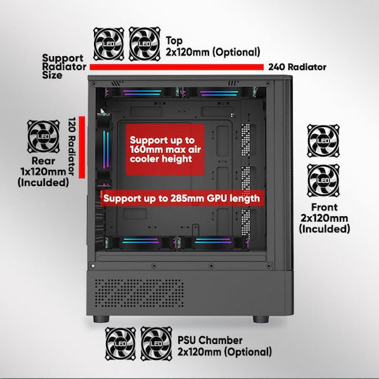 Armaggeddon DF-DUPLEX2-CHRW Gaming Micro Tower Κουτί Υπολογιστή με Πλαϊνό Παράθυρο Λευκό
