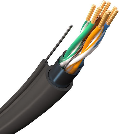 Emtex Cablu F Utp Izolație Cat.5e Cupru 24awg/1 Bucată Jacket Fca De Exterior Rezistent Uv Fluke Pass 305m Tambur Negru