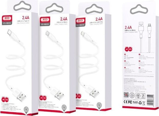 XO Regular USB 2.0 spre micro USB Cablu Alb 1m (XO-NB230m-W) 1buc