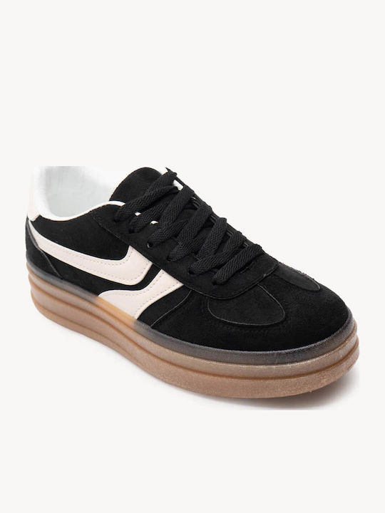 Μαύρα Suede Sneakers Flatform Σόλα
