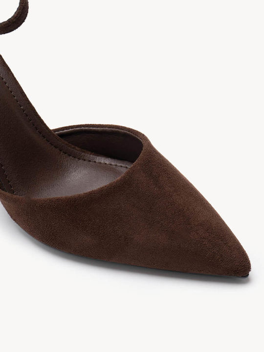 Καφέ Μυτερές Slingback Γόβες Φαρδύ Τακούνι