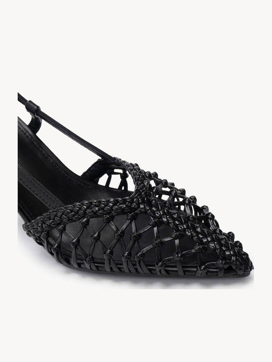 Μαύρα Slingback Γόβες Πλεκτό Επάνω Μέρος