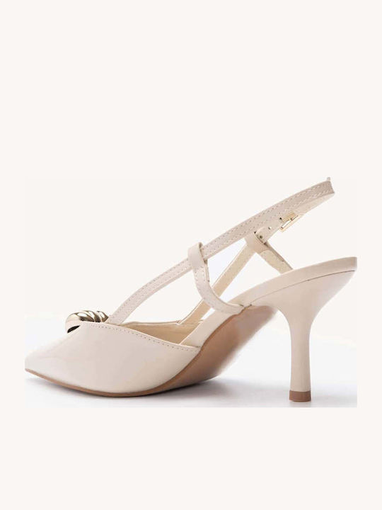 Beige Pumps Slingback Lackleder Textur