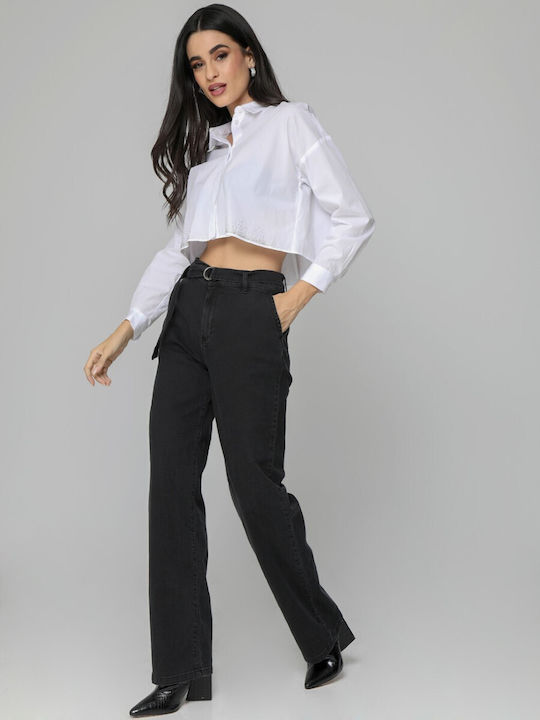 Hoch tailliert Damenjeans Black