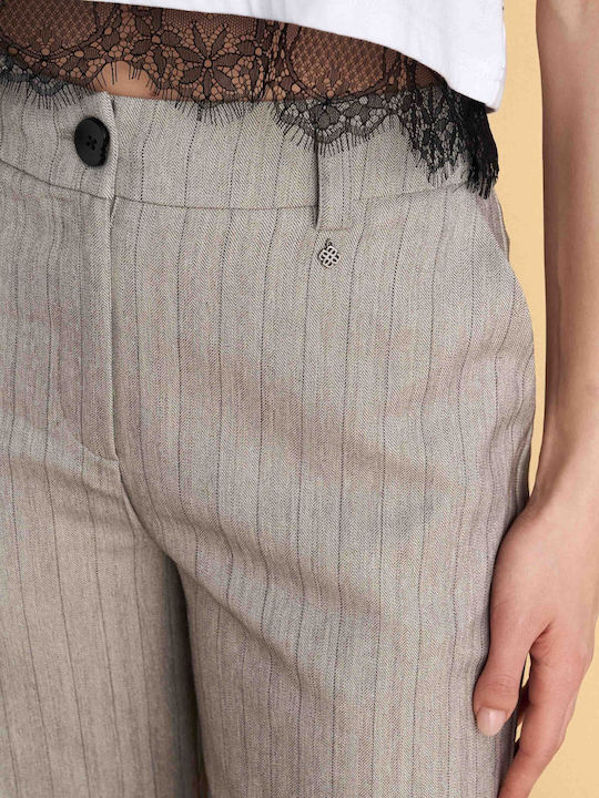 Women's Fabric Trousers Striped Gray