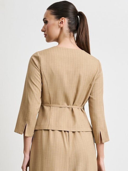 Damen Beige Set mit Hoch tailliert Hose