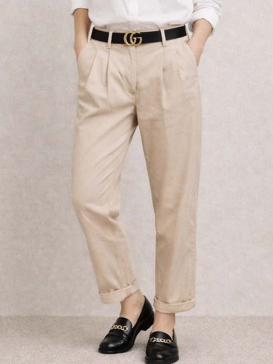 Women's Fabric Capri Trousers Carrot Fit Beige