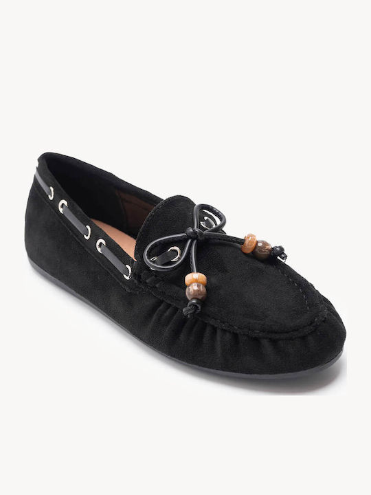 Μαύρα Suede Loafers Κορδόνια Κ Διακοσμητικές Χάντρες