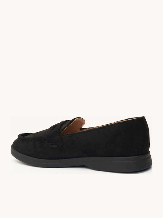 Mocasini Dama Din Suede Negri Linie Curată Talpă Plată