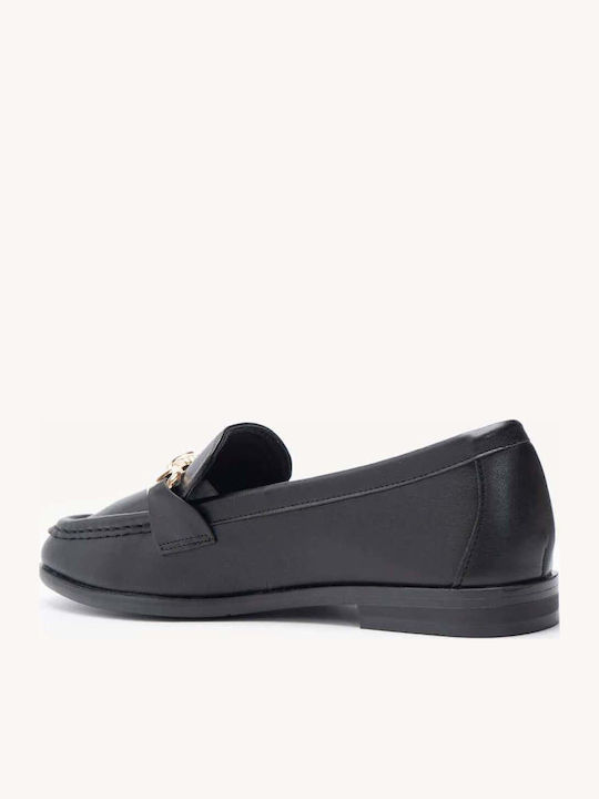 Μαύρα Leather Loafers Μεταλλικό Κρίκο Χαμηλή Σόλα