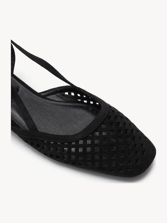 Schwarze Damen Ballerinas Laser Cut Slingback Mit Riemen
