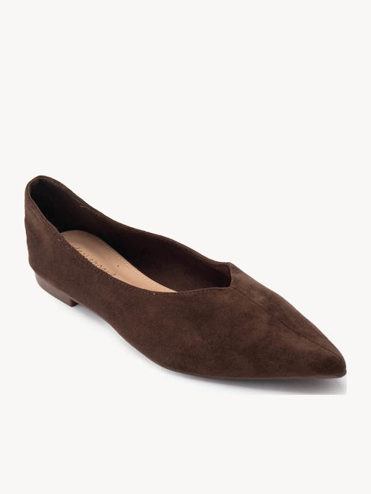 Brown Classic Pointed Toe Ballerina Shoes Suede Material