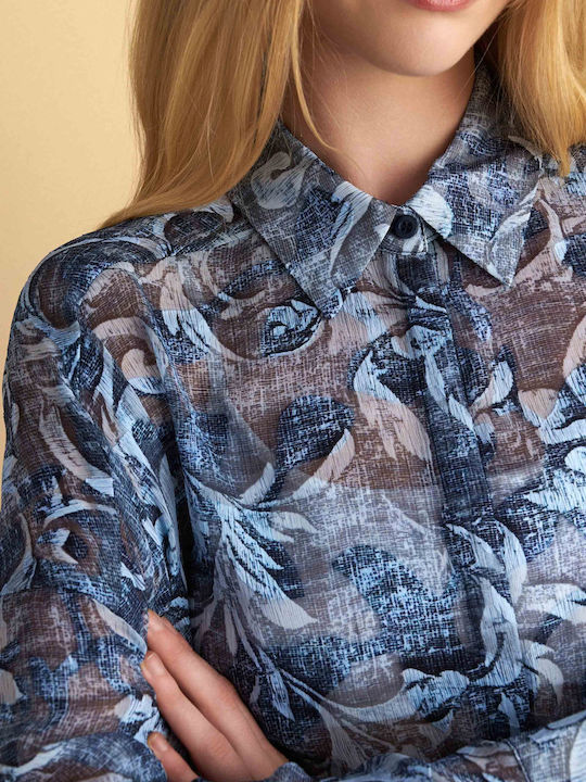 Women's Floral Long Sleeve Shirt Blue