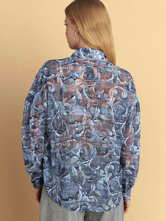 Women's Floral Long Sleeve Shirt Blue