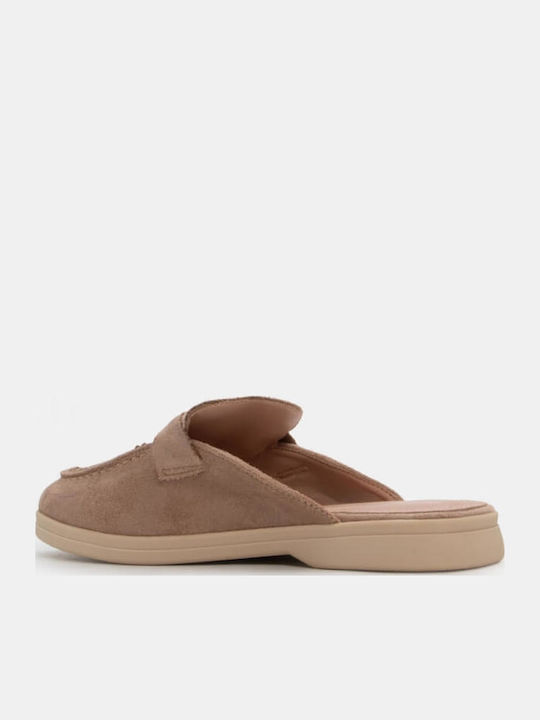 Flach Wildleder Mules in Beige Farbe